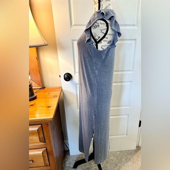 SUNDRY by ANTHROPOLOGY Heathered Blue Ruffle Shoulder Weekend Midi Dress Sz XS - Picture 9 of 12